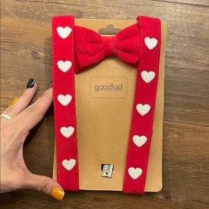 Good Lad Red Suspenders and Bow Tie with White Hearts